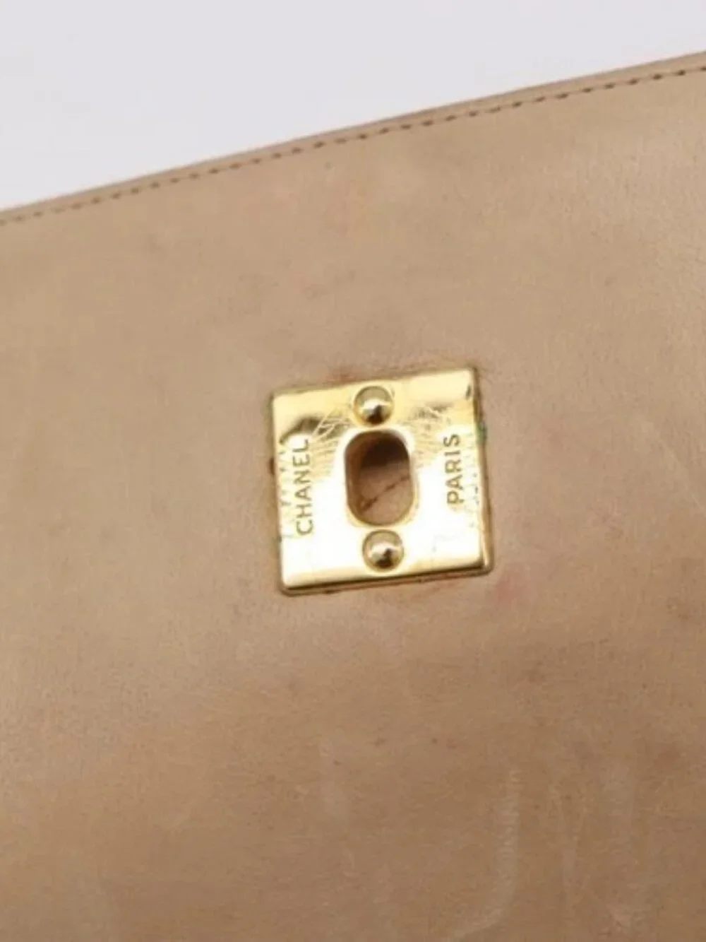 CHANEL Matelasse Chain Shoulder Bag Lamb Skin Beige Gold CC Auth 186875